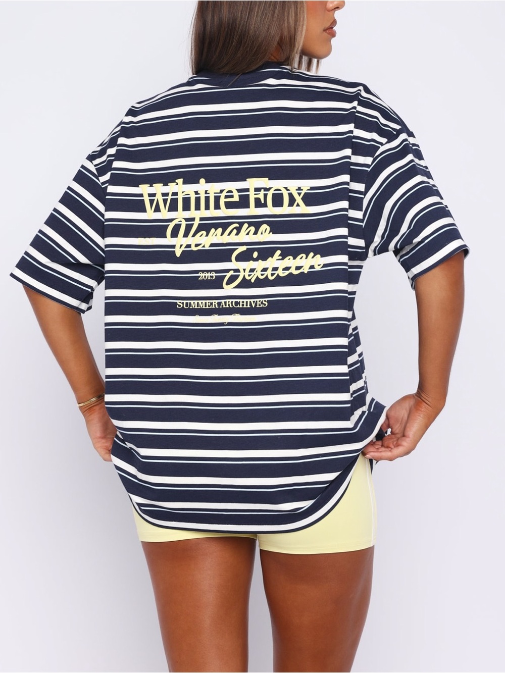 White Fox Verano Sixteen Viola Oversized Tee Navy Stripe NWT XXS/XS - Picture 4 of 16
